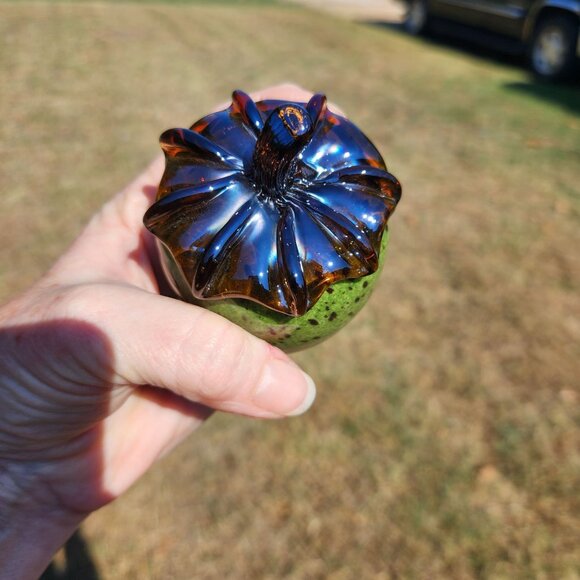 Hand-Blown Glass Acorn-Shaped Ornament Paperweight Green & Brown Speckled Finish - Picture 6 of 8